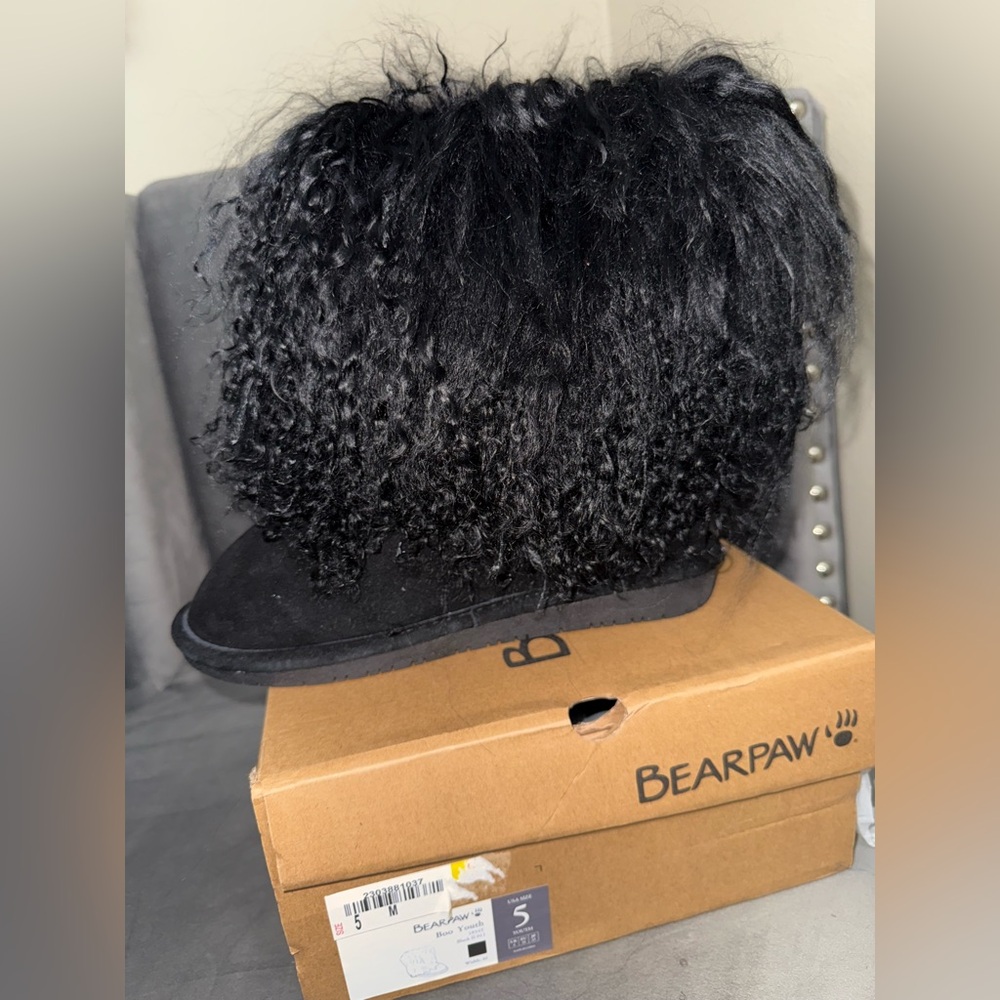 BearPaw Black Curly Fur Boots Girls
